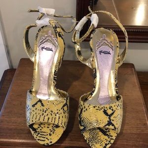 Hale Bob Yellow and black animal print leather high heels NEW